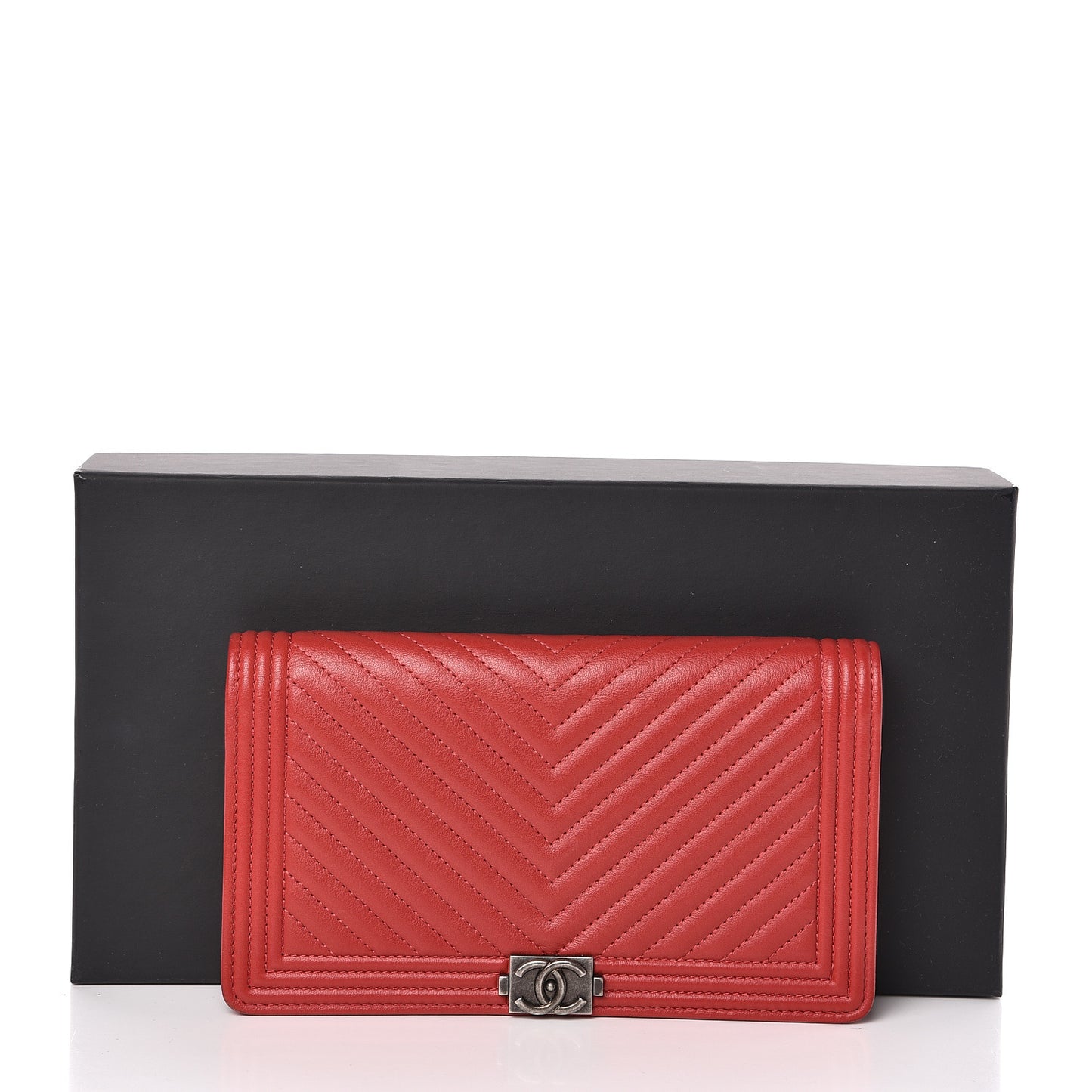 Calfskin Chevron Quilted Boy Yen Wallet Dark Red