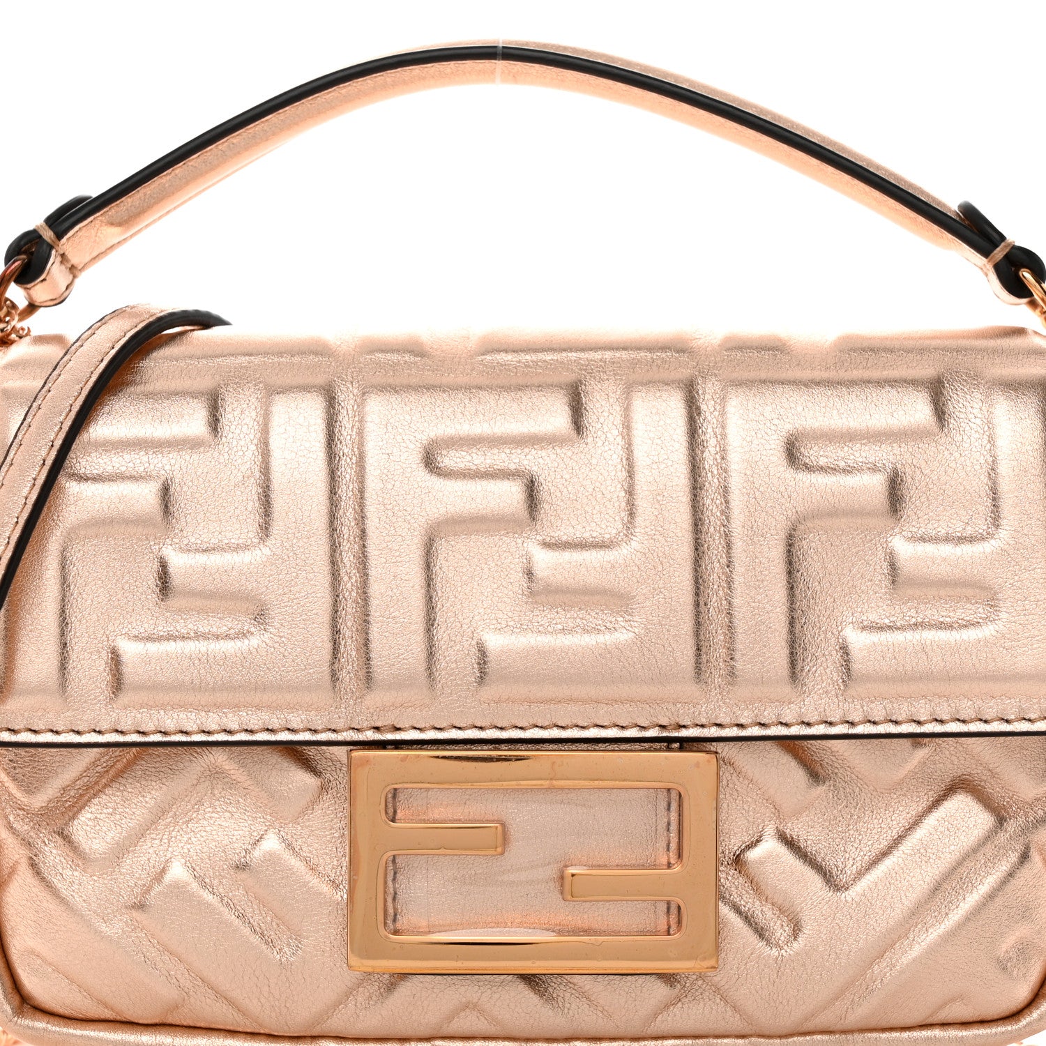 Fendi Vitello Laminato FF 1974 Embossed Mini Baguette Rame 9 of 14