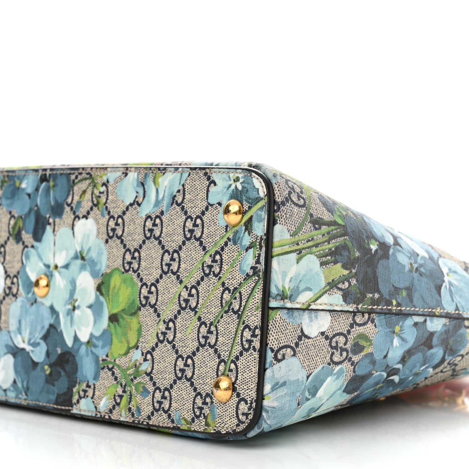 Gucci GG Supreme Monogram Blooms Medium Zip Top Tote Beige Blue Navy Hibiscus Red 9 of 9