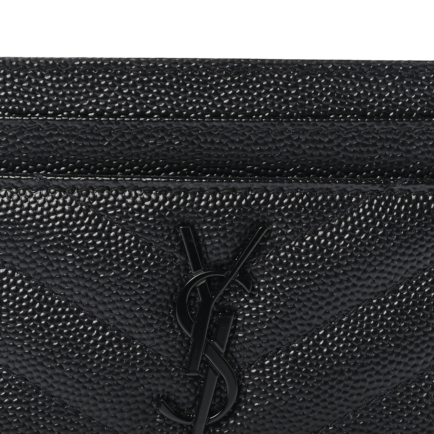 Saint Laurent Grain De Poudre Matelasse Chevron Monochrome Monogram Credit Card Case Black 10 of 11