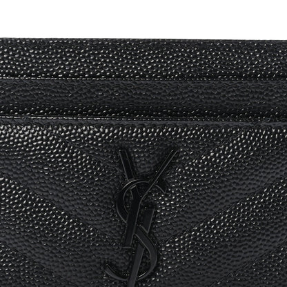 Saint Laurent Grain De Poudre Matelasse Chevron Monochrome Monogram Credit Card Case Black 10 of 11