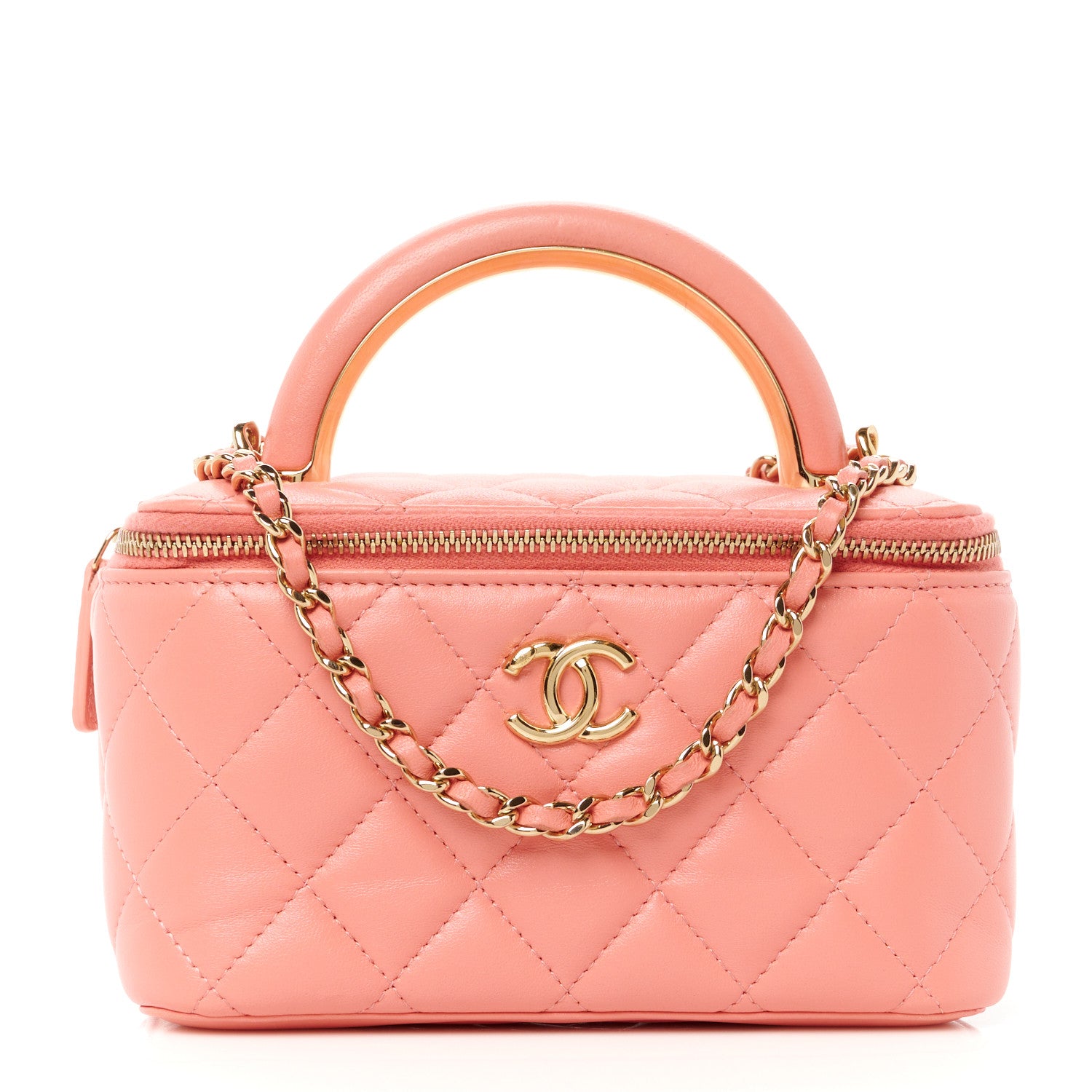 Chanel Lambskin Quilted Small Charming Top Handle Vanity Case With Chain Pink 1 of 11