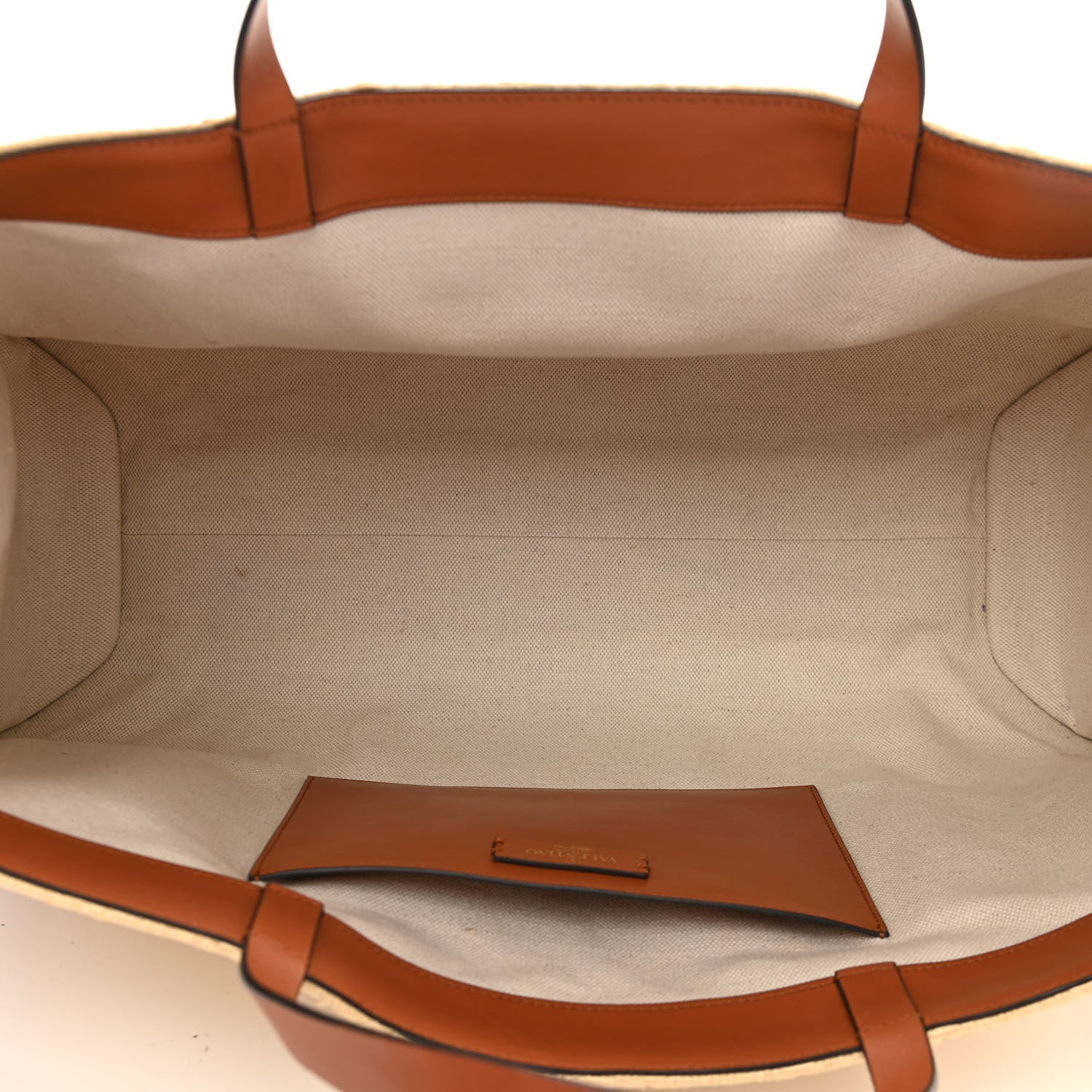 Valentino Garavani Raffia Calfskin Vlogo Shoulder Tote Naturale Saddle Brown 4 of 10