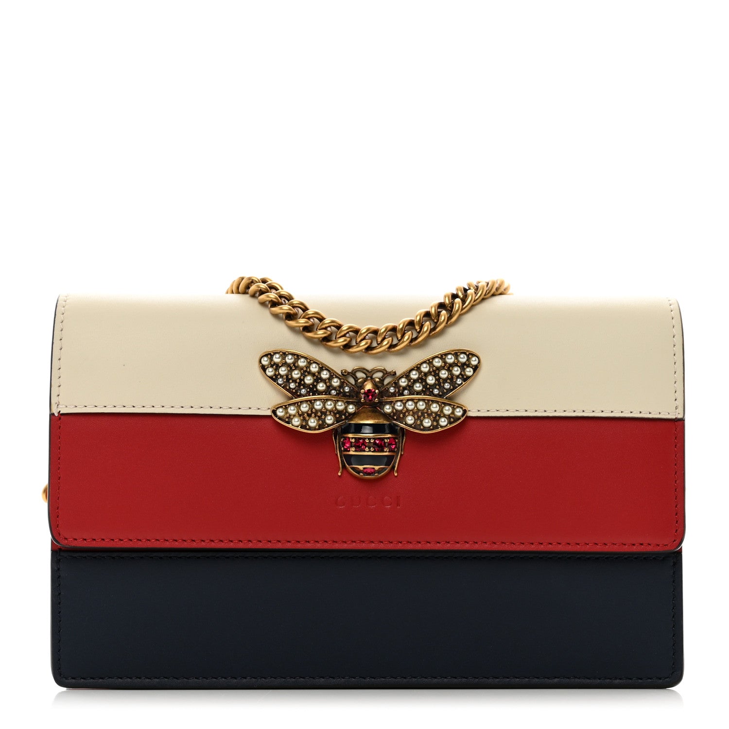 Gucci Calfskin Queen Margaret Chain Wallet Blue Agata Hibiscus Red Mystic White 1 of 9
