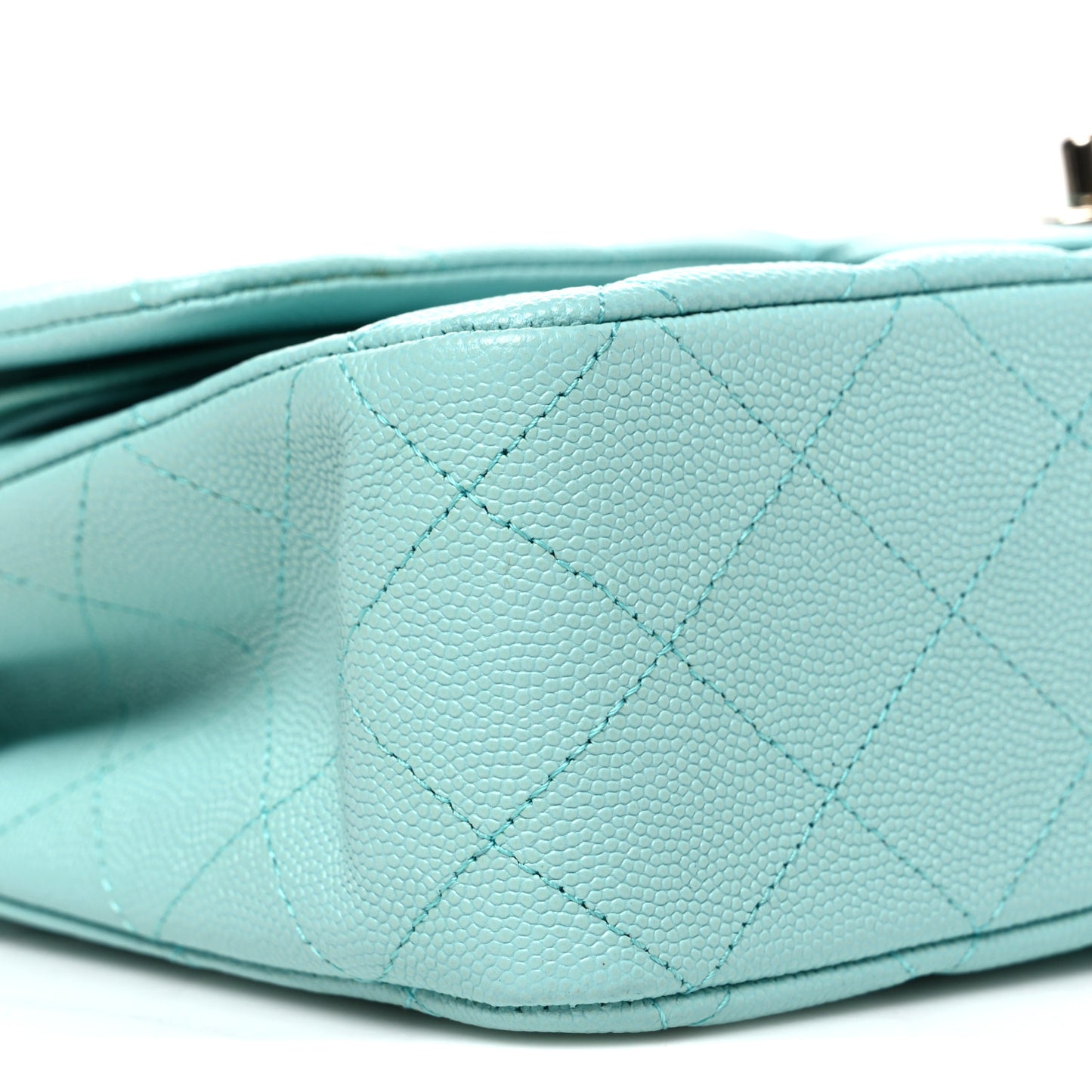 Caviar Quilted Medium Double Flap Light Blue