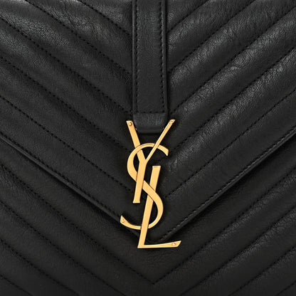 Saint Laurent Sheepskin Matelasse Chevron Monogram Medium College Bag Black 8 of 10