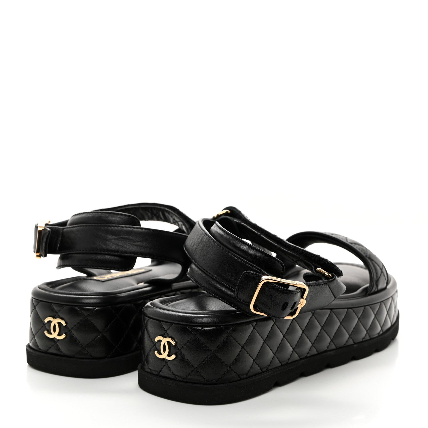 Chanel Lambskin Quilted Platform Sandals 39 Black 4 of 10