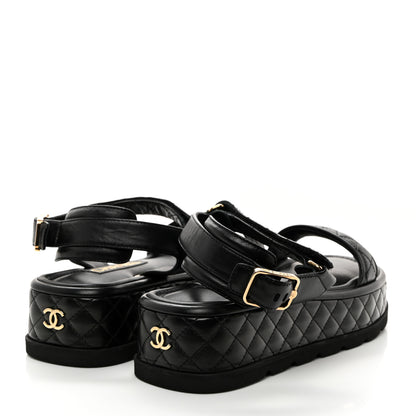Chanel Lambskin Quilted Platform Sandals 39 Black 4 of 10