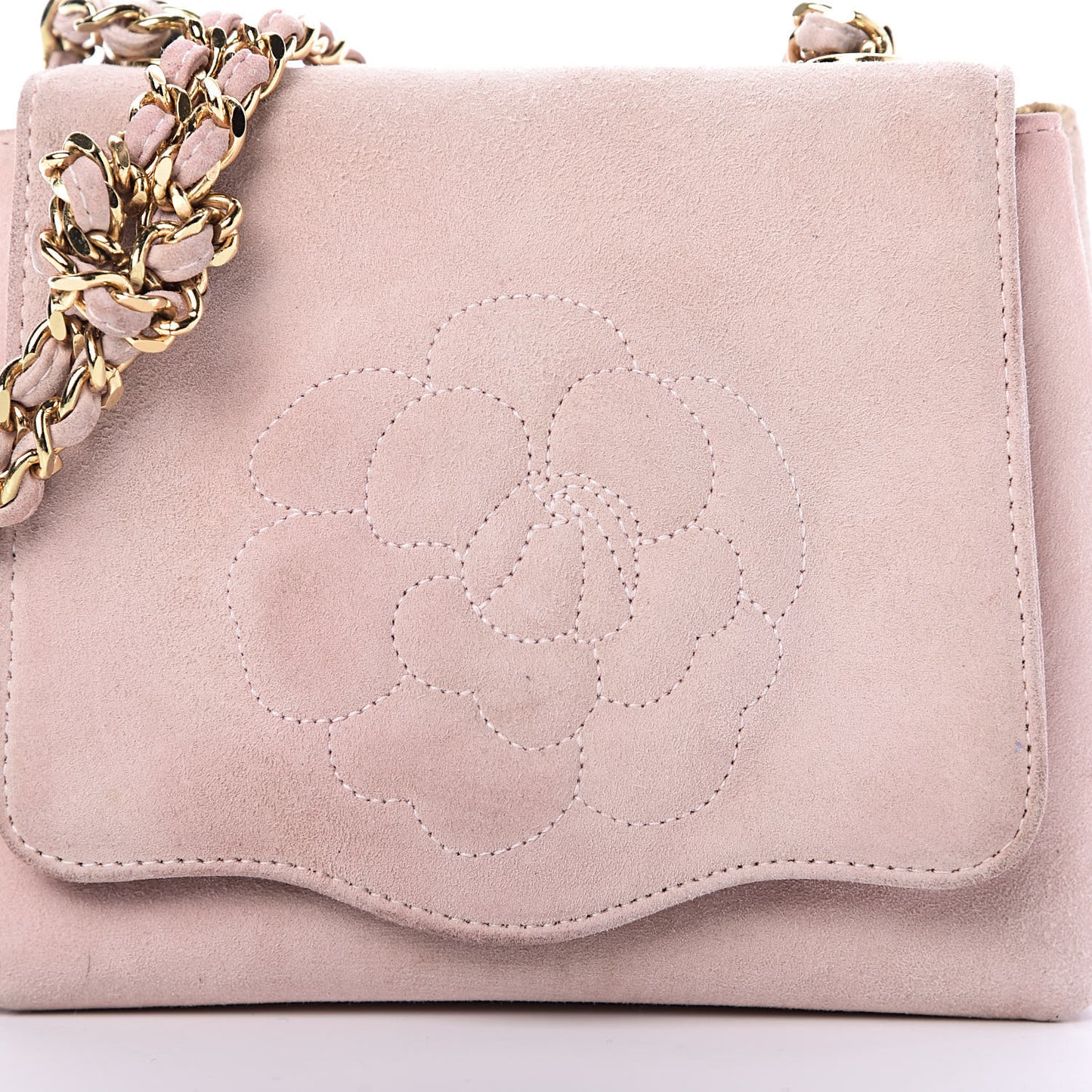 Suede Camellia Mini Flap Pink