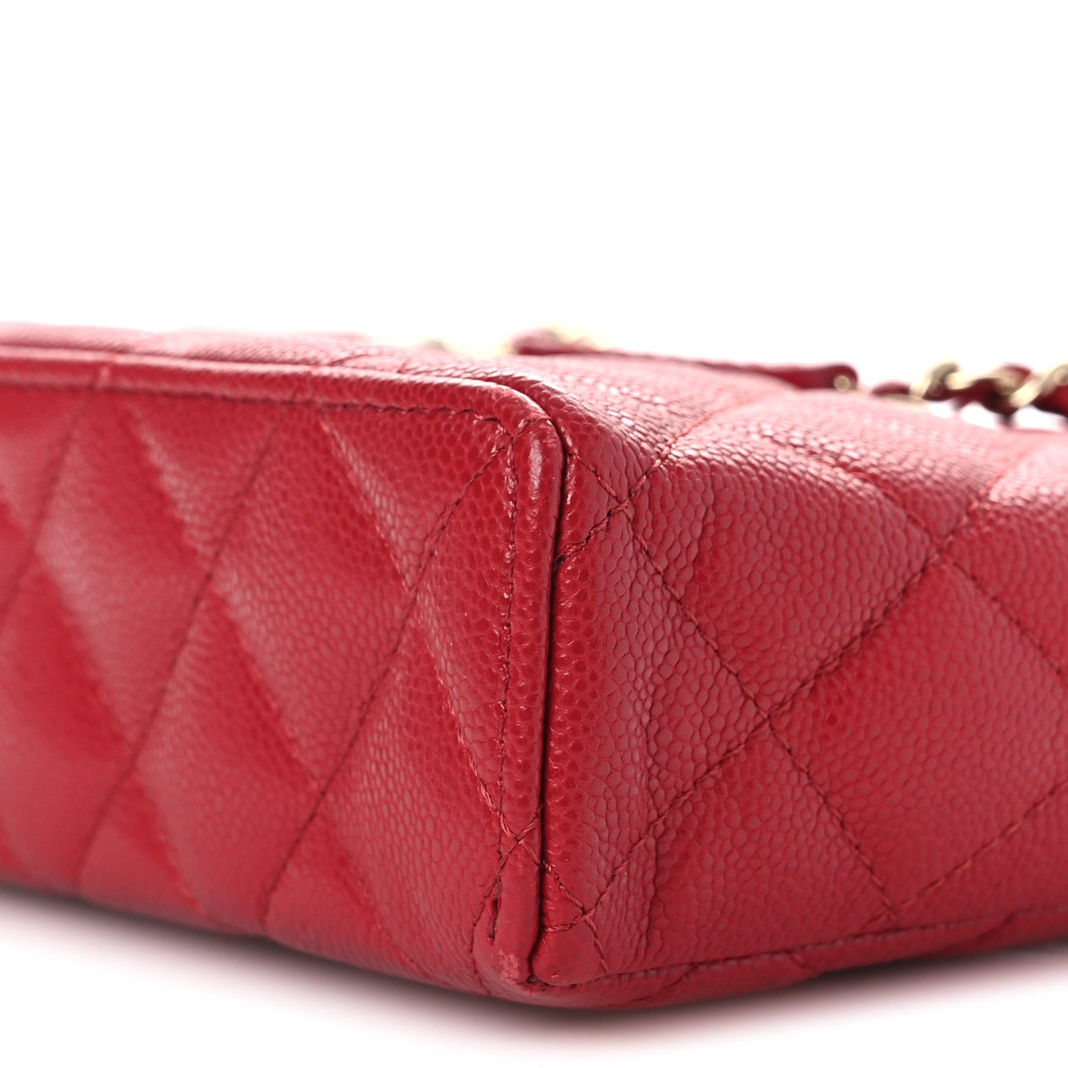 Chanel Caviar Quilted Top Handle Slim Vanity With Chain Red 10 of 10