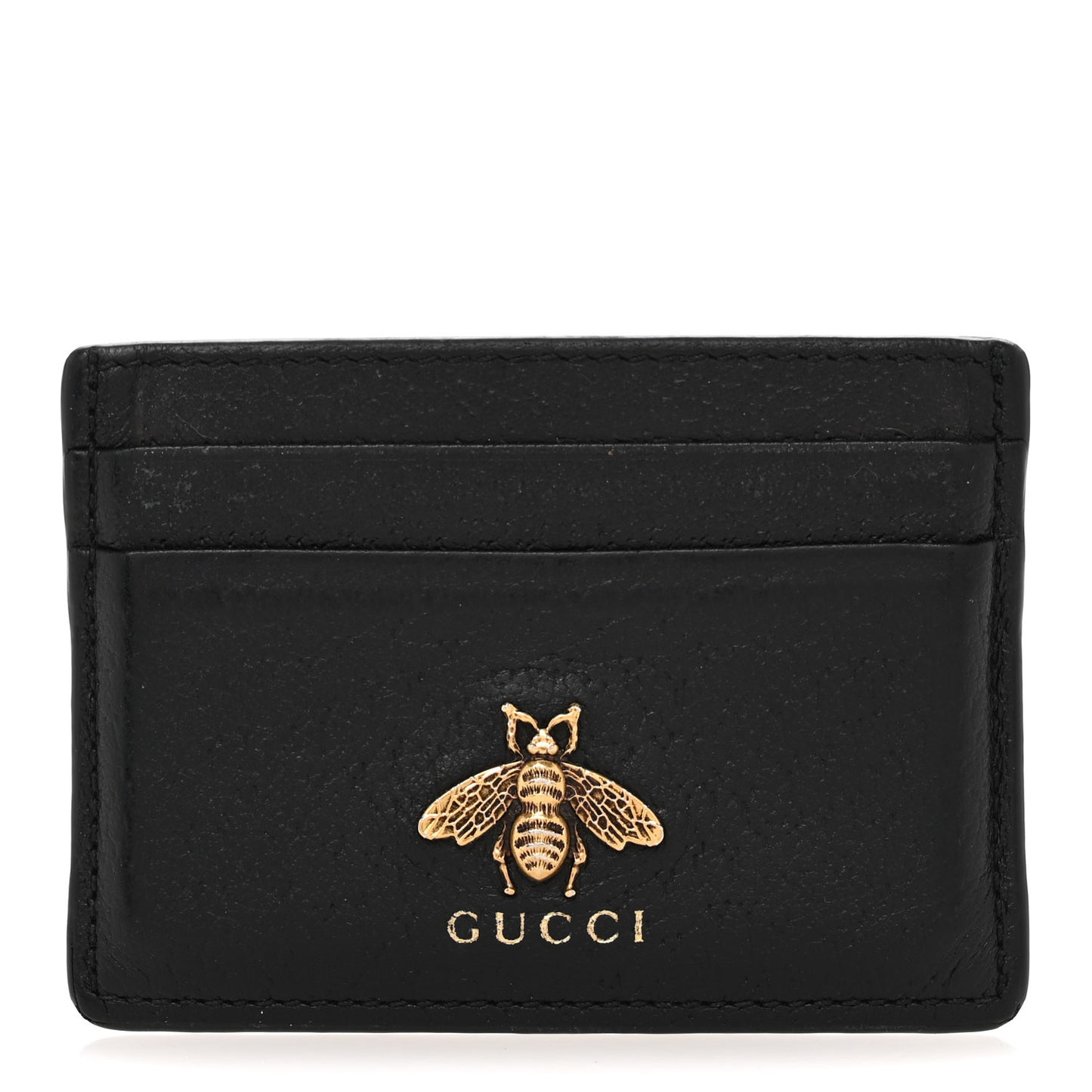 Pebbled Calfskin Animalier Card Holder Black