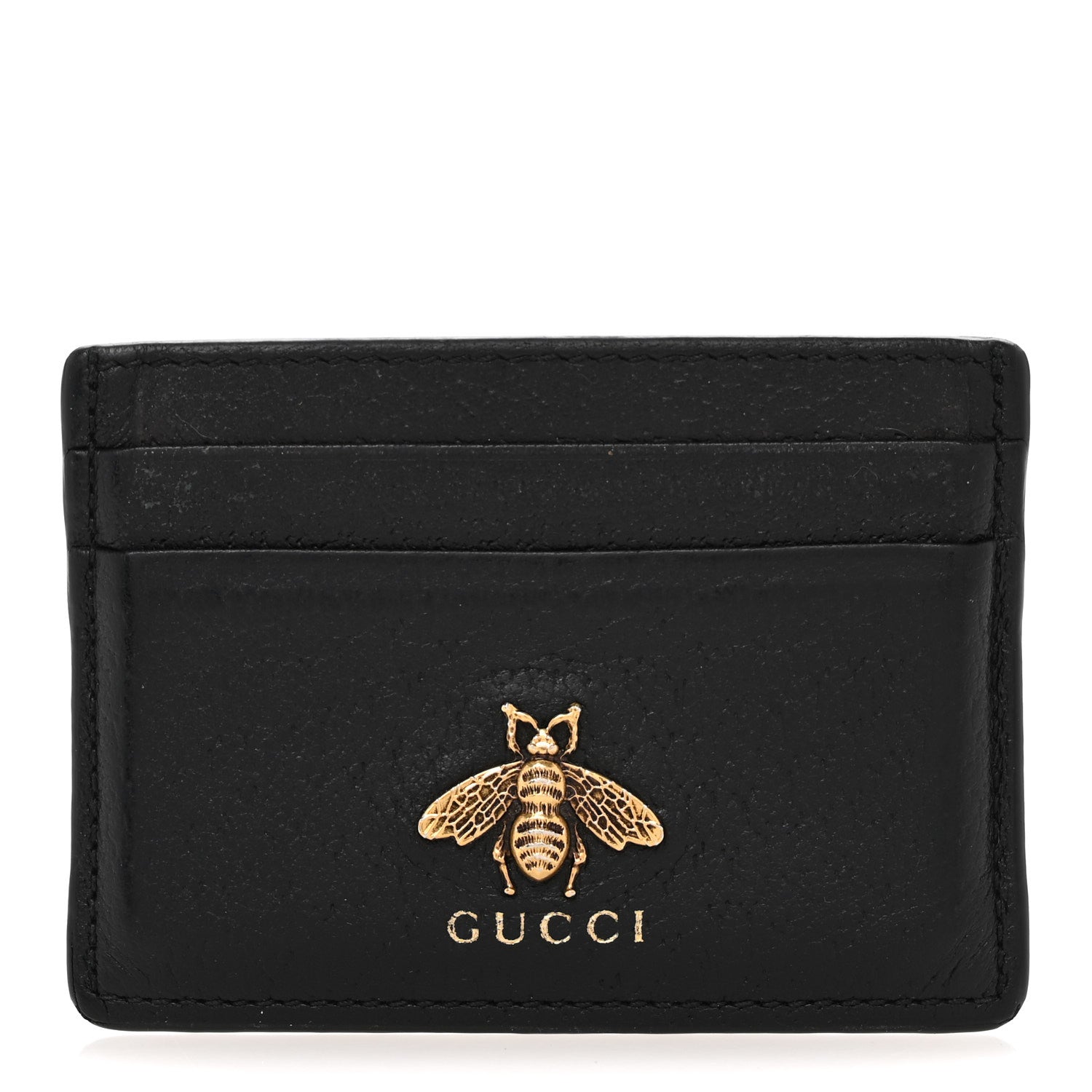Gucci Pebbled Calfskin Animalier Card Holder Black 1 of 10