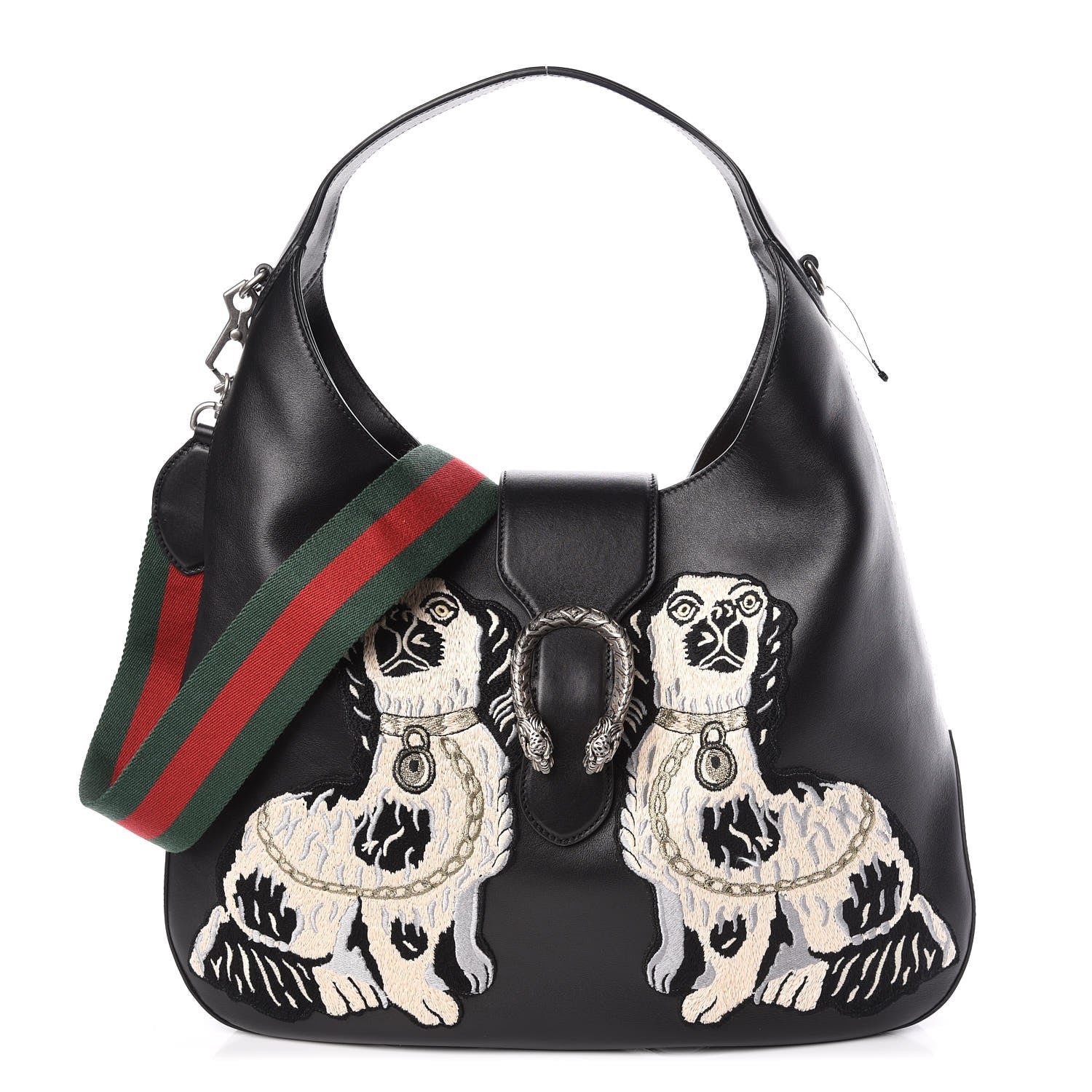 Gucci Calfskin Web Dog Embroidered Large Dionysus Hobo Black 1 of 10