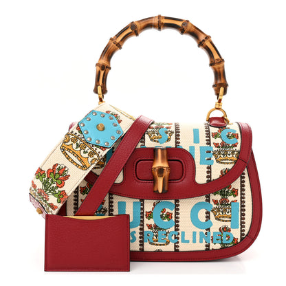 Gucci Canvas Calfskin 100 Centennial Music Medium Bamboo 1947 Top Handle Bag Multicolor 3 of 10