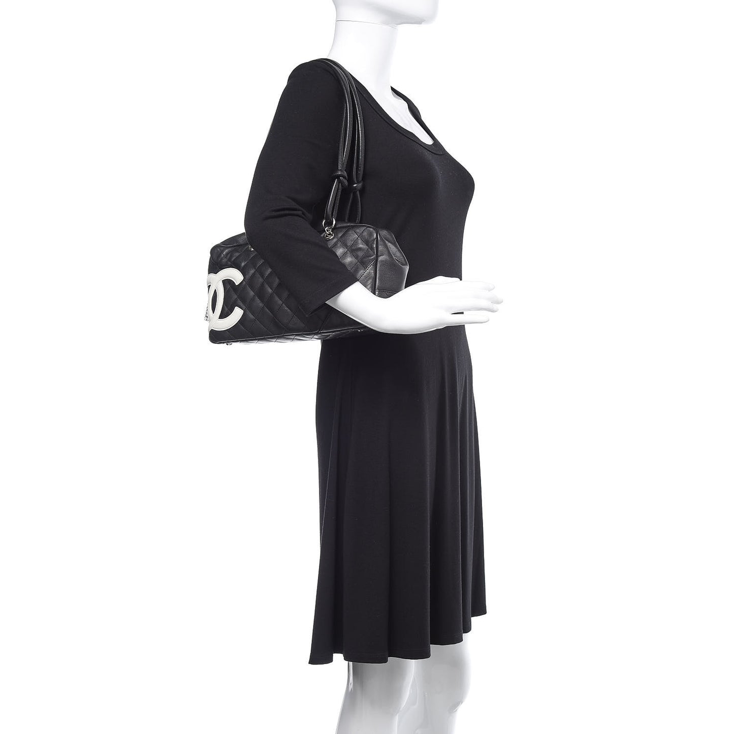 Calfskin Quilted Large Cambon Bowler Black White