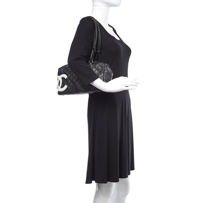 Chanel Calfskin Quilted Large Cambon Bowler Black White 2 of 14