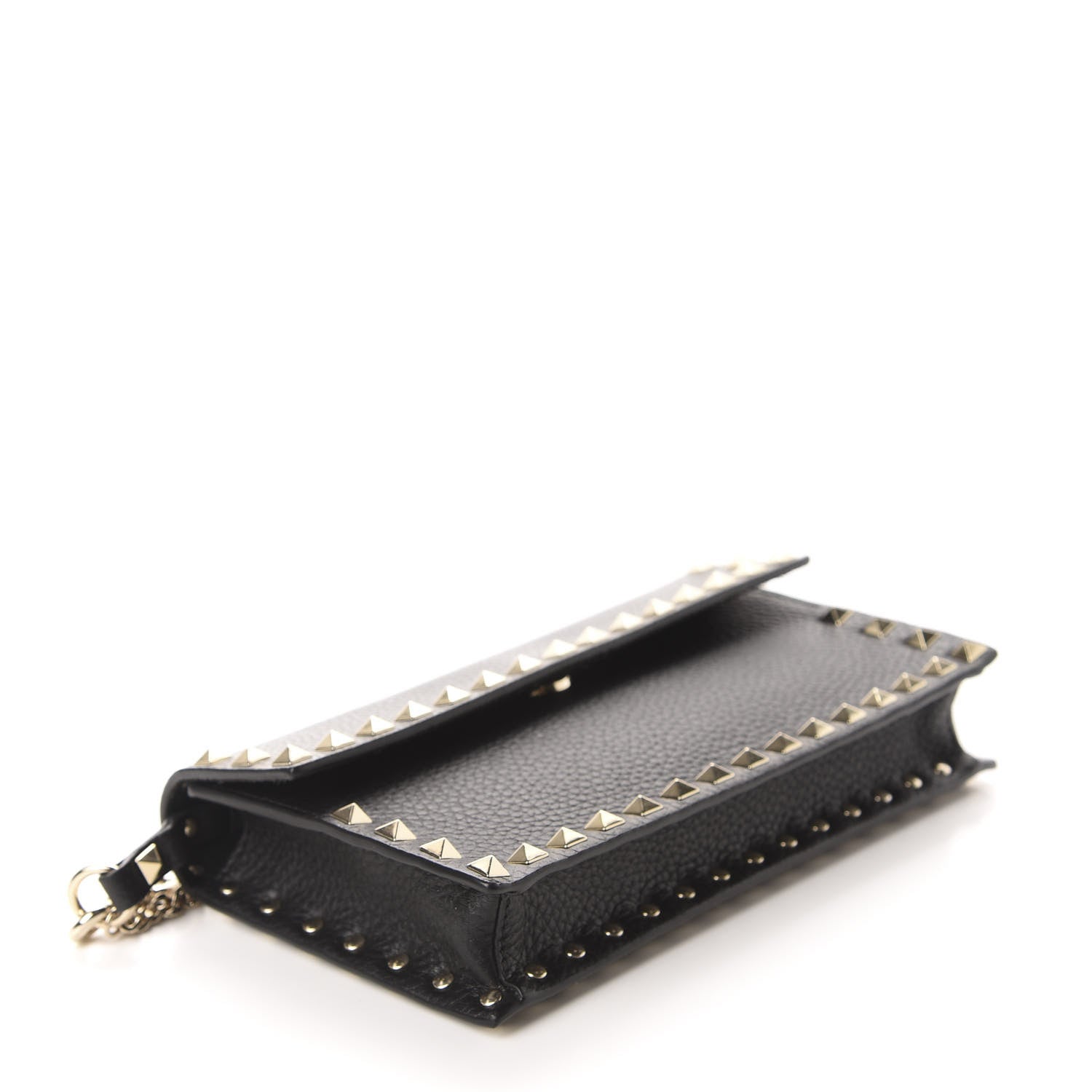Valentino Garavani Pebbled Calfskin Rockstud Flap Wallet On Chain Black 4 of 9