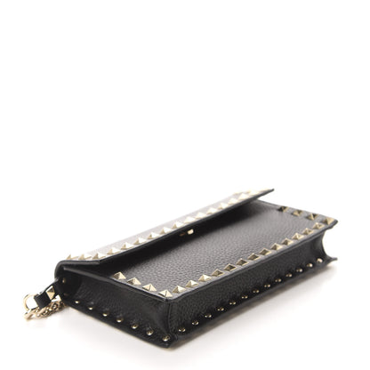 Valentino Garavani Pebbled Calfskin Rockstud Flap Wallet On Chain Black 4 of 9