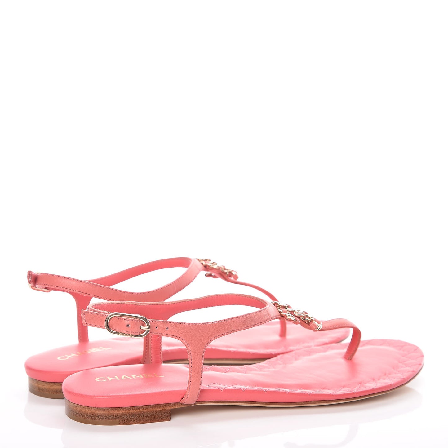 Lambskin Chain CC Logo Thong Sandals 37 Pink
