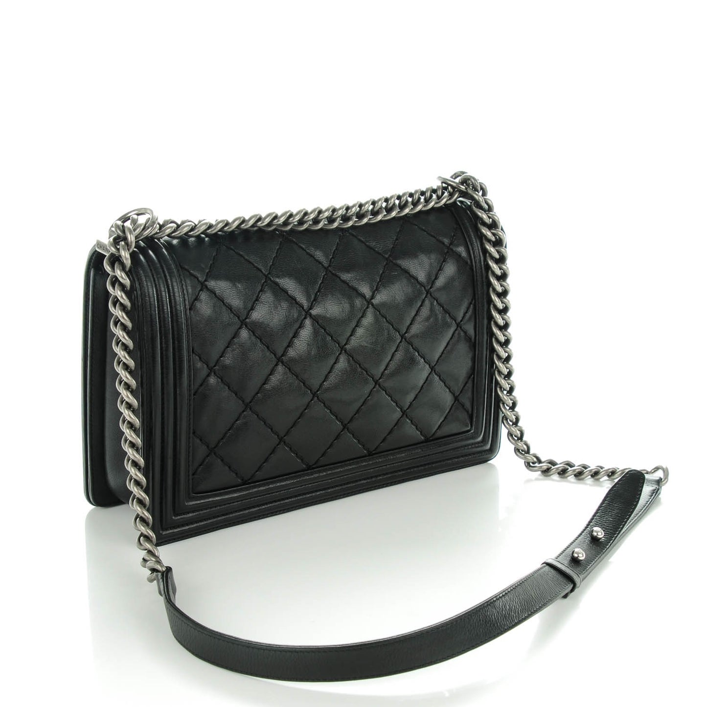 Calfskin Quilted Double Stitch New Medium Boy Flap Black
