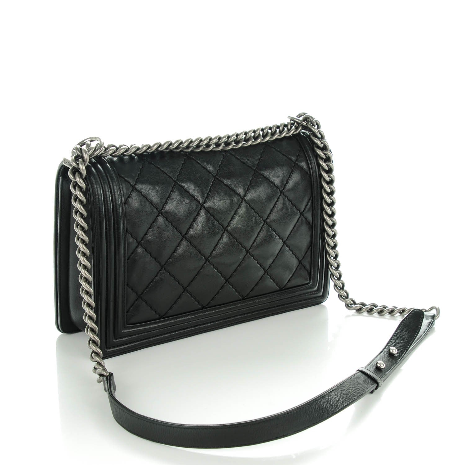 Chanel Calfskin Quilted Double Stitch New Medium Boy Flap Black 3 of 8