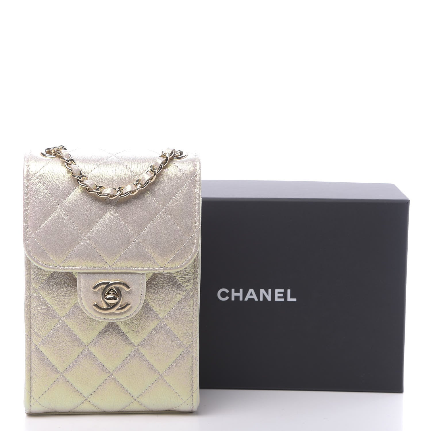 Chanel Iridescent Lambskin Quilted CC Phone Holder Ivory 12 of 12