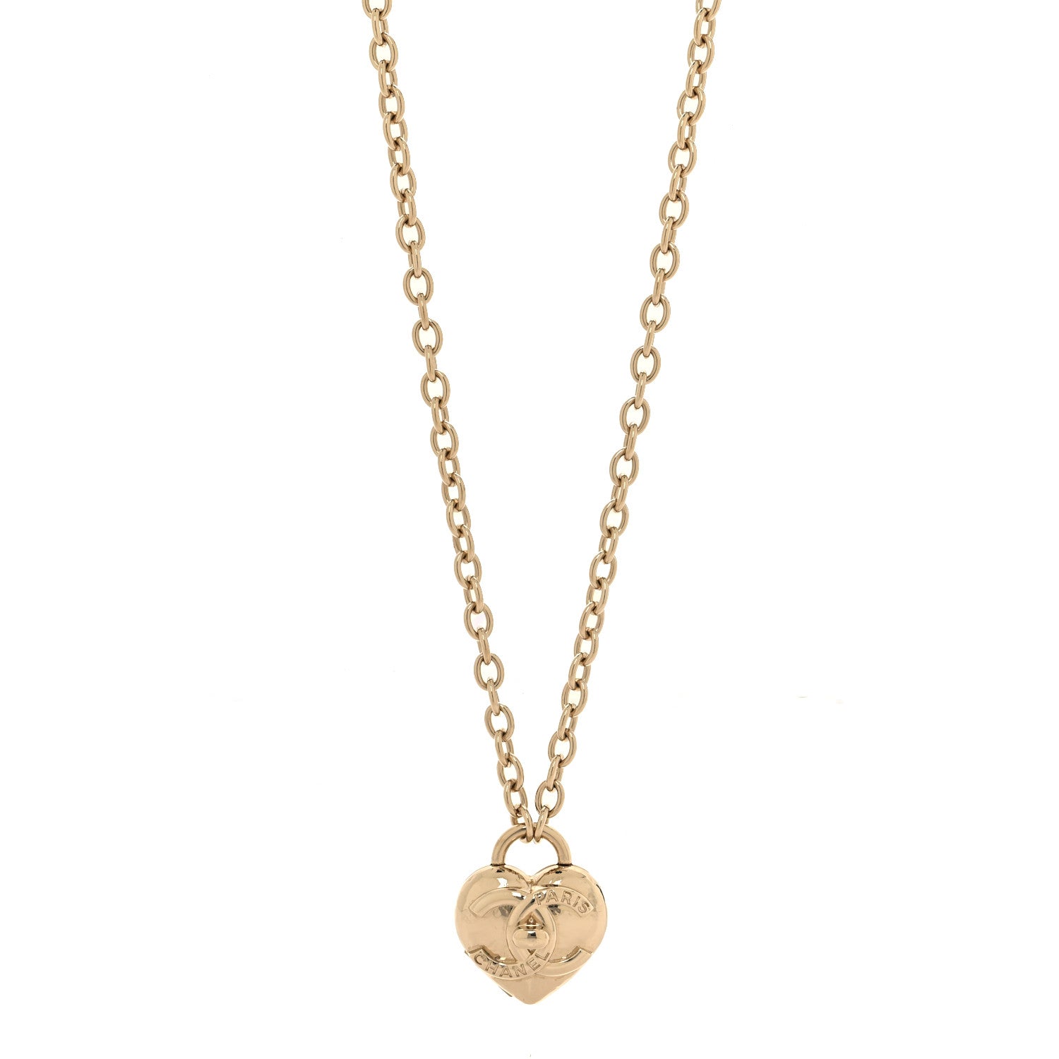 Chanel Metal CC Heart Locket Necklace Gold 2 of 7