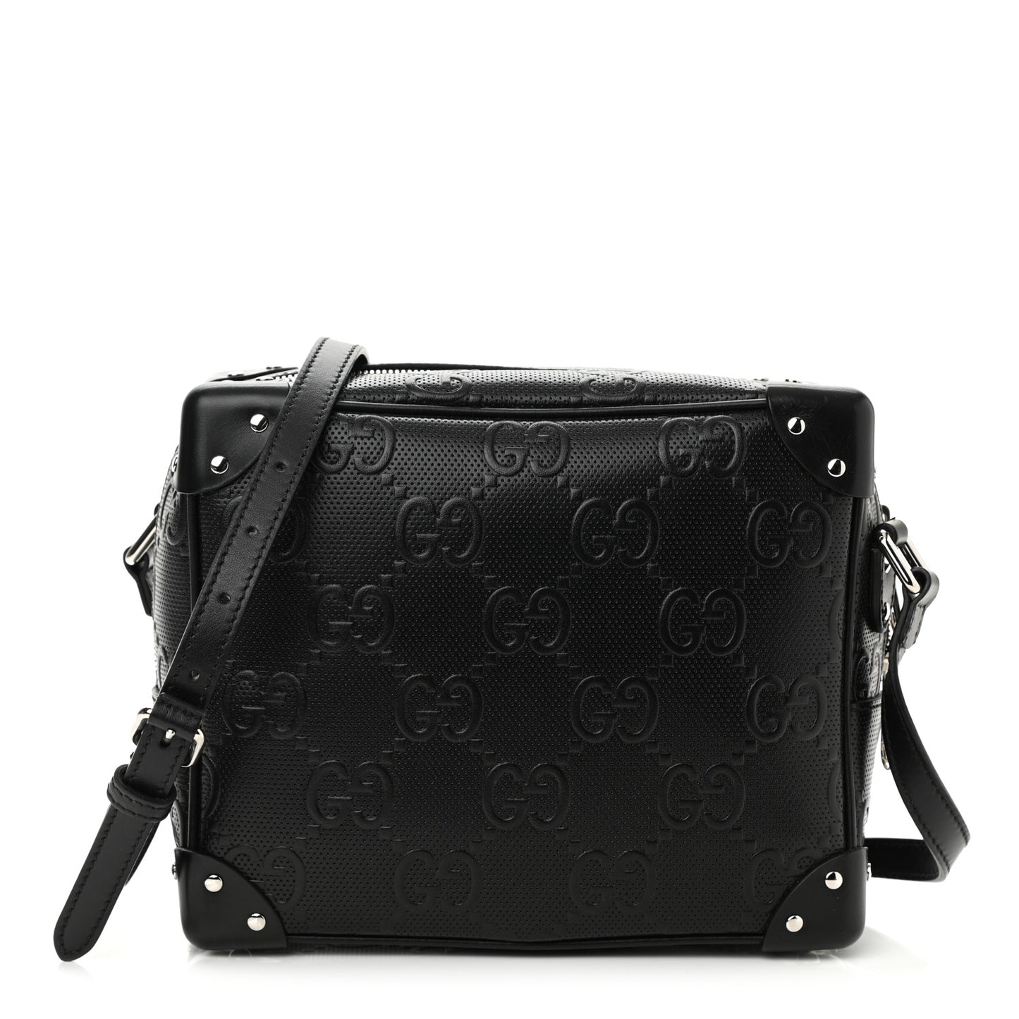 Calfskin GG Tennis Embossed Square Messenger Bag Black