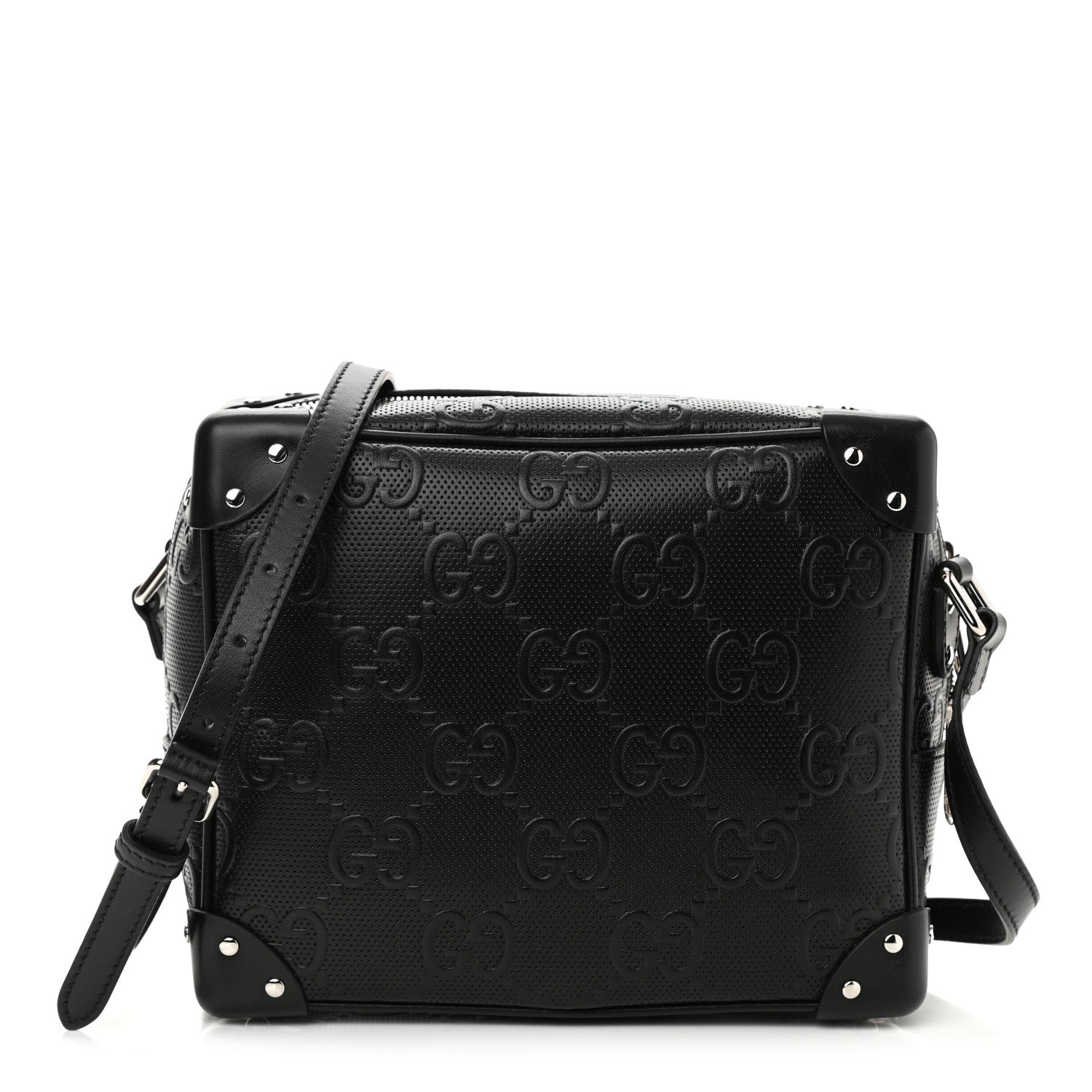 Gucci Calfskin GG Tennis Embossed Square Messenger Bag Black 1 of 8