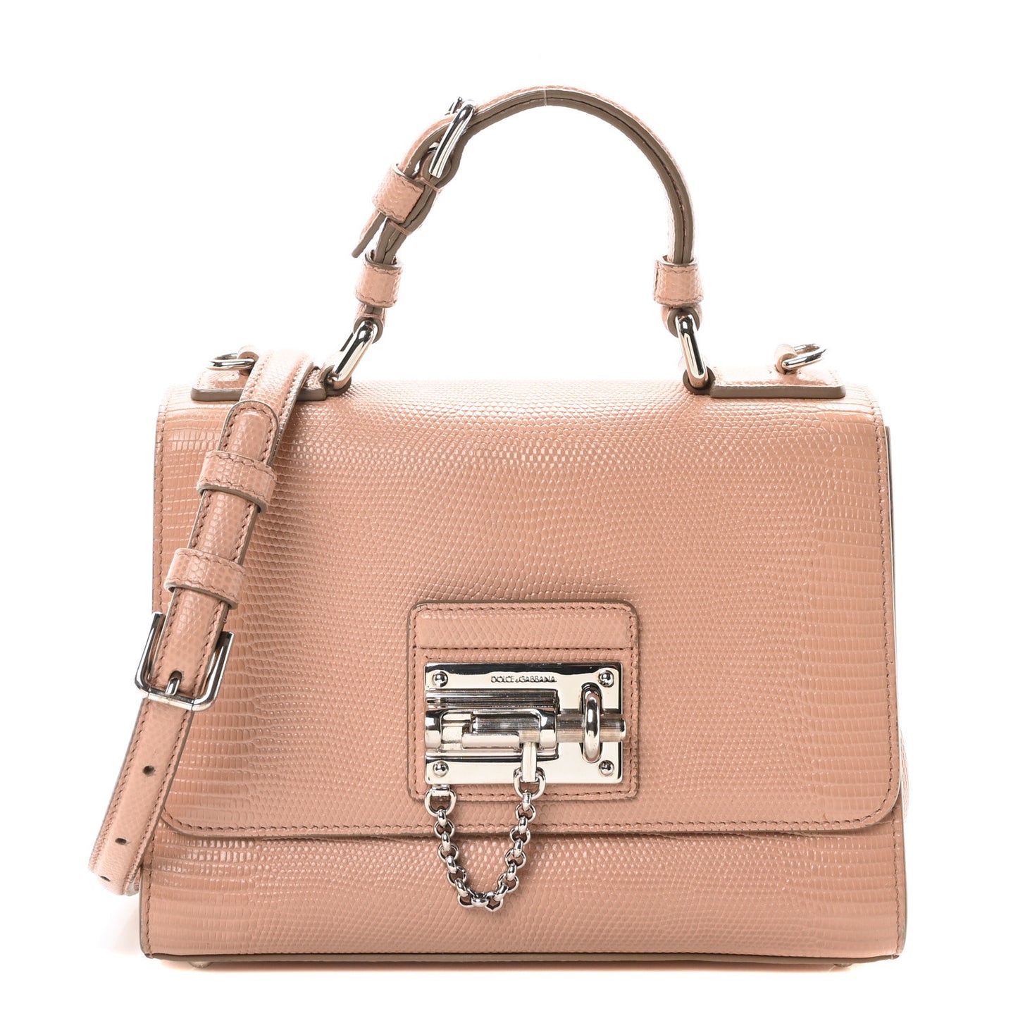 Lizard Calfskin Embossed Small Monica Top Handle Bag Pink