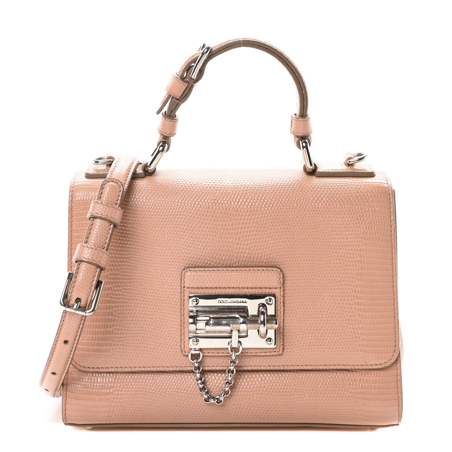 Dolce & Gabbana Lizard Calfskin Embossed Small Monica Top Handle Bag Pink 1 of 9
