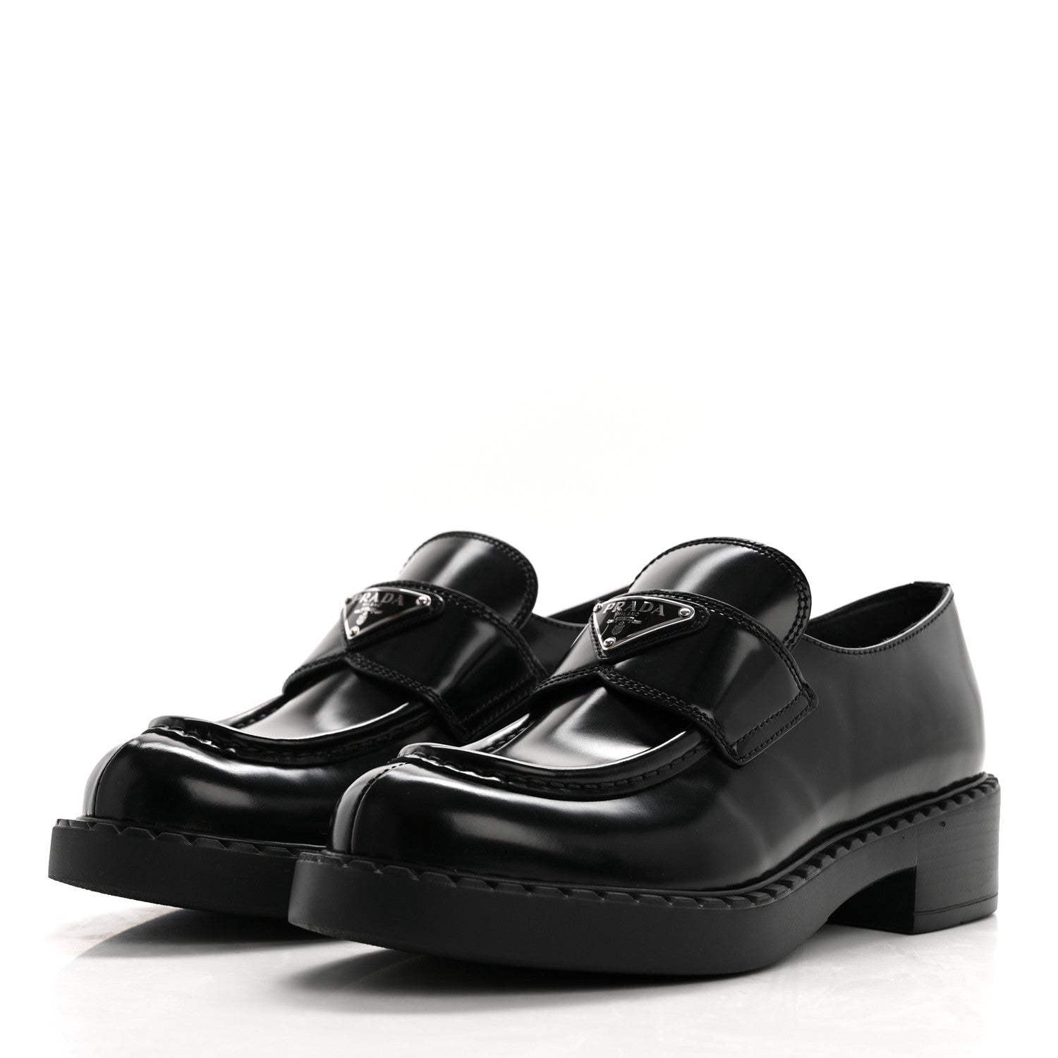 Prada Spazzolato Metal Triangle Logo 50mm Loafers 37 Black 3 of 9