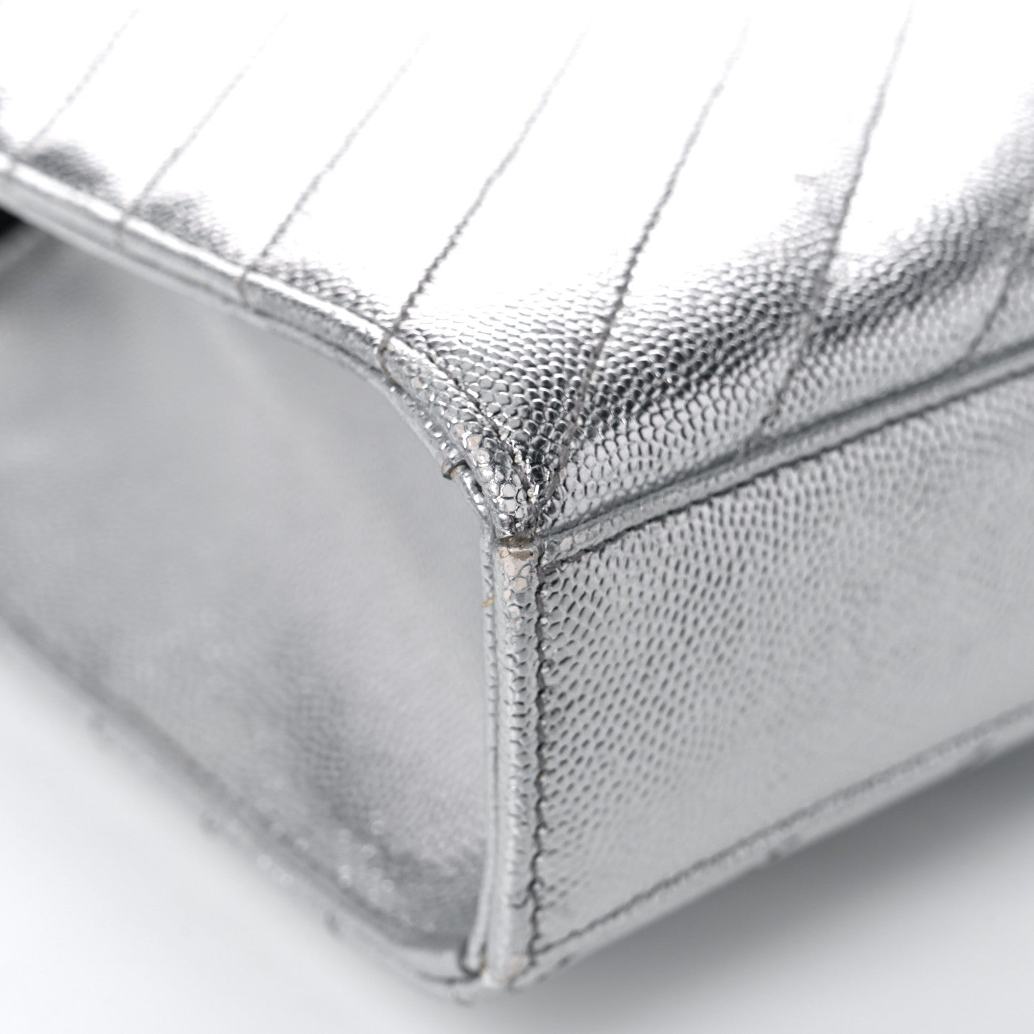Saint Laurent Metallic Grain De Poudre Matelasse Chevron Medium Monogram Satchel Silver 9 of 12