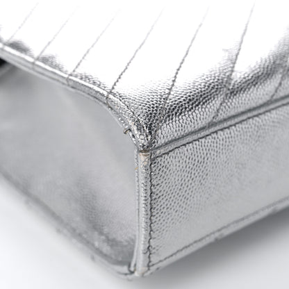 Saint Laurent Metallic Grain De Poudre Matelasse Chevron Medium Monogram Satchel Silver 9 of 12