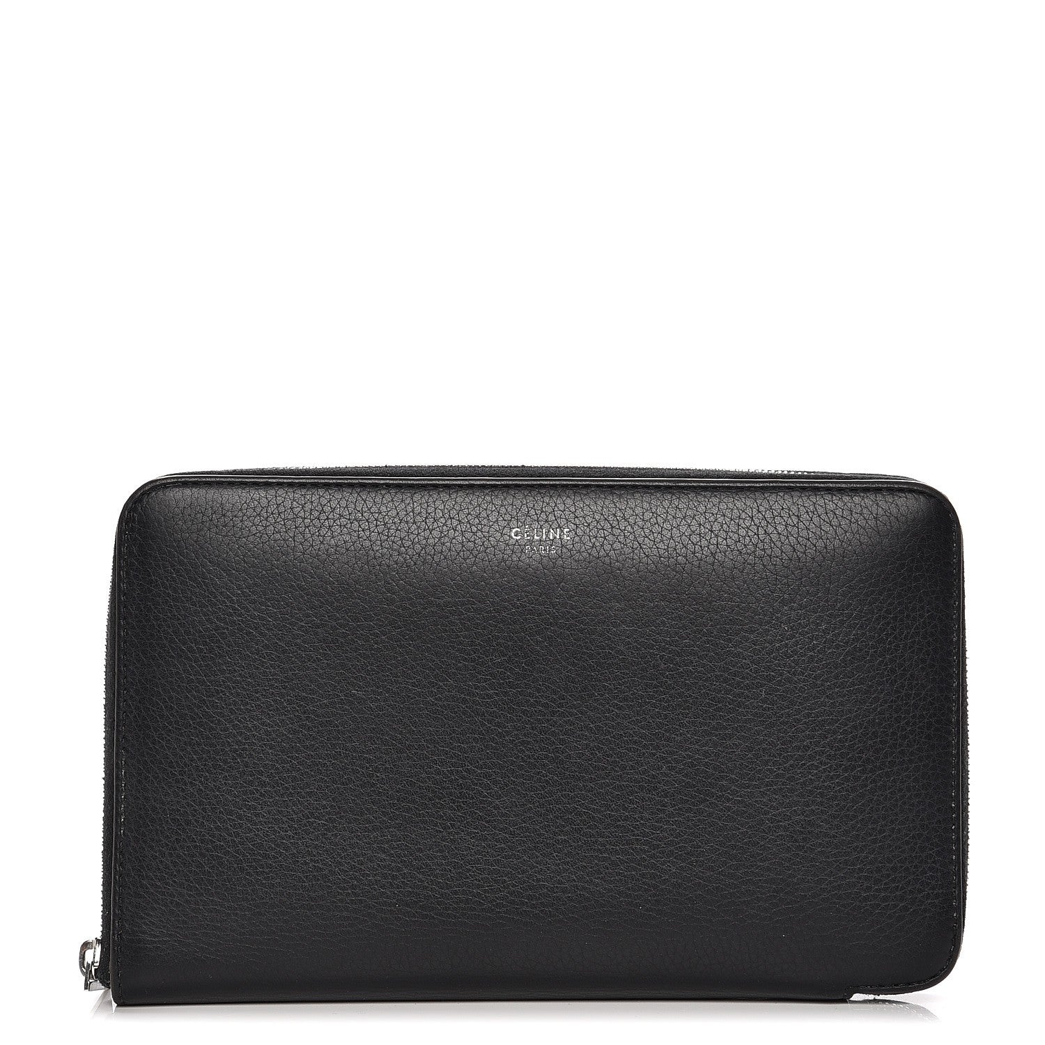 Celine Drummed Calfskin Zip Around Organizer Wallet Black Citron 1 of 12