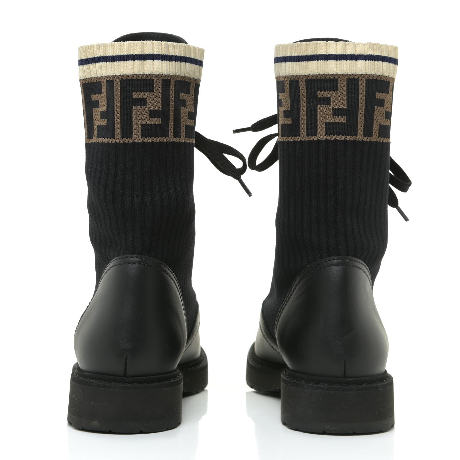 Fendi Calfskin Stretch Fabric Rockoko Biker Boots 38 Tobacco Black Marino 3 of 9