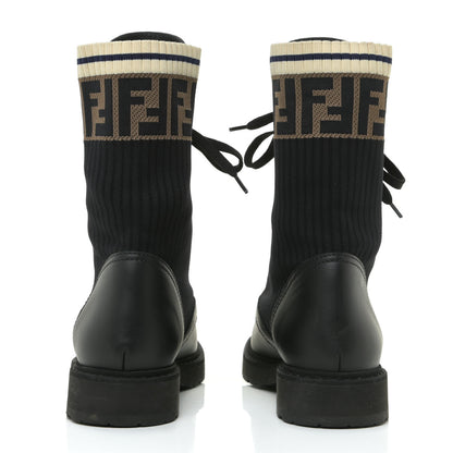 Fendi Calfskin Stretch Fabric Rockoko Biker Boots 38 Tobacco Black Marino 3 of 9