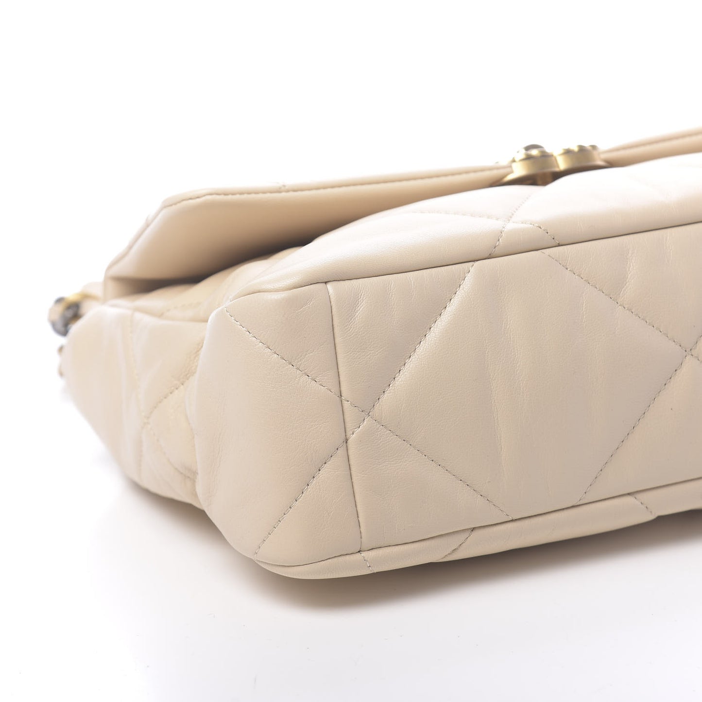 Goatskin Quilted Large 19 Flap Beige