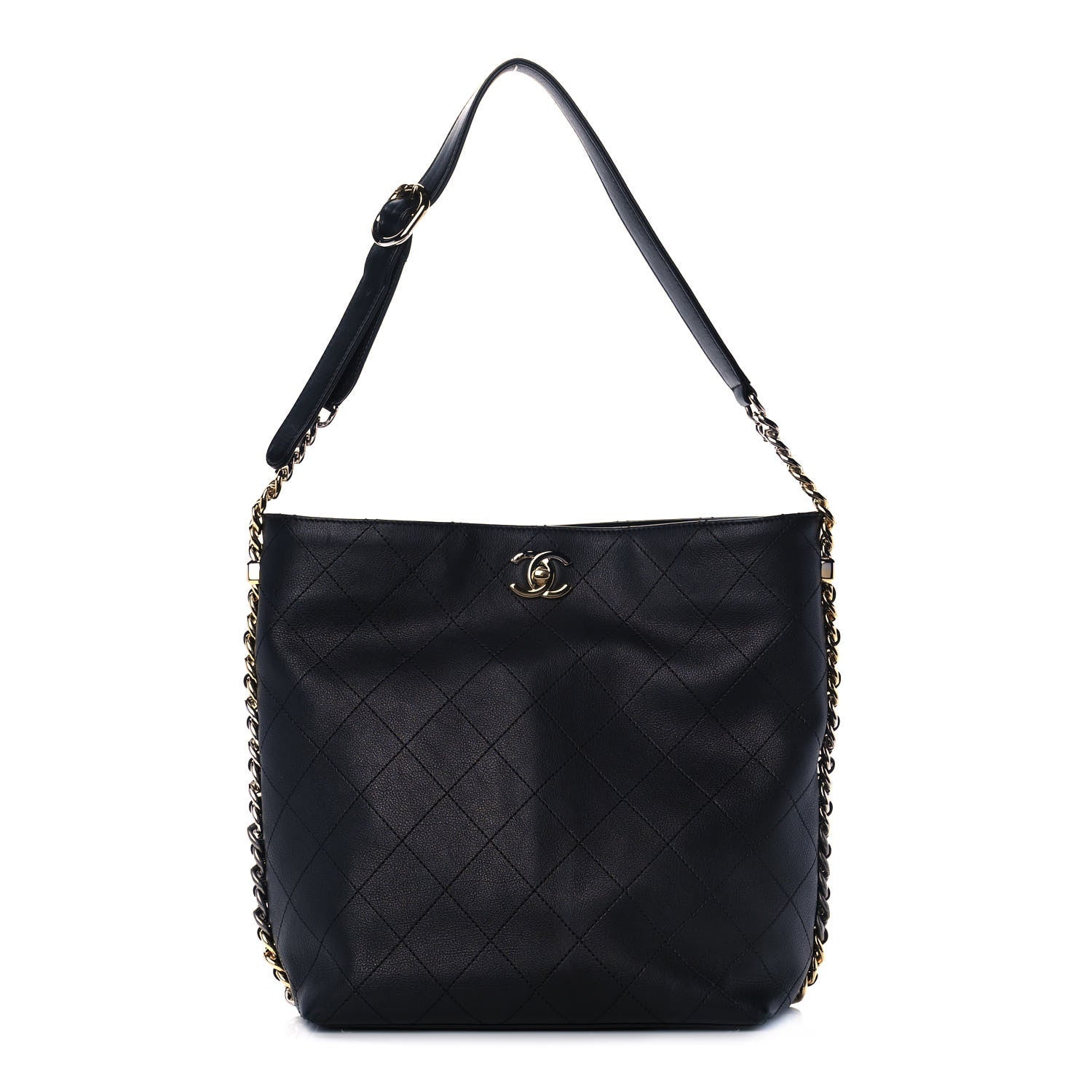 Chanel Calfskin Stitched Precious Union Hobo Bag Black 1 of 10