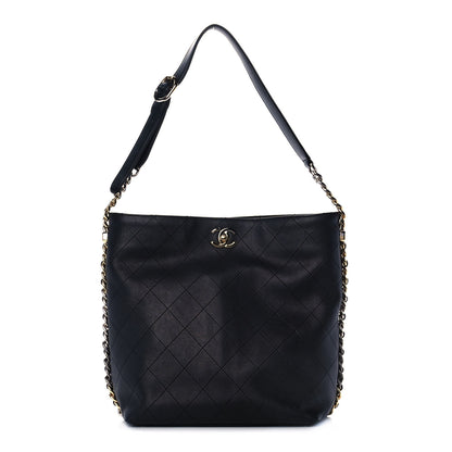 Chanel Calfskin Stitched Precious Union Hobo Bag Black 1 of 10