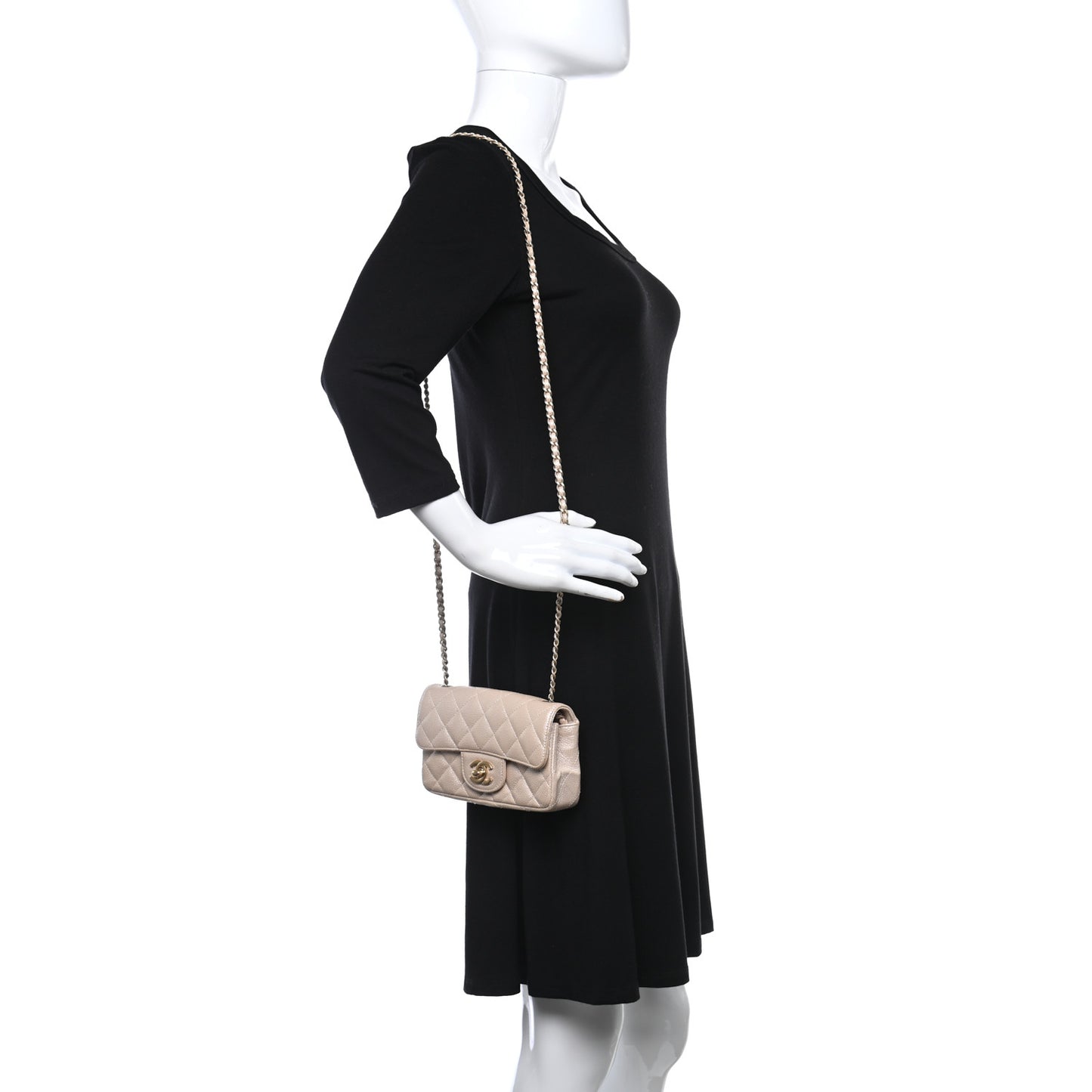 Iridescent Caviar Quilted Extra Mini Flap Beige