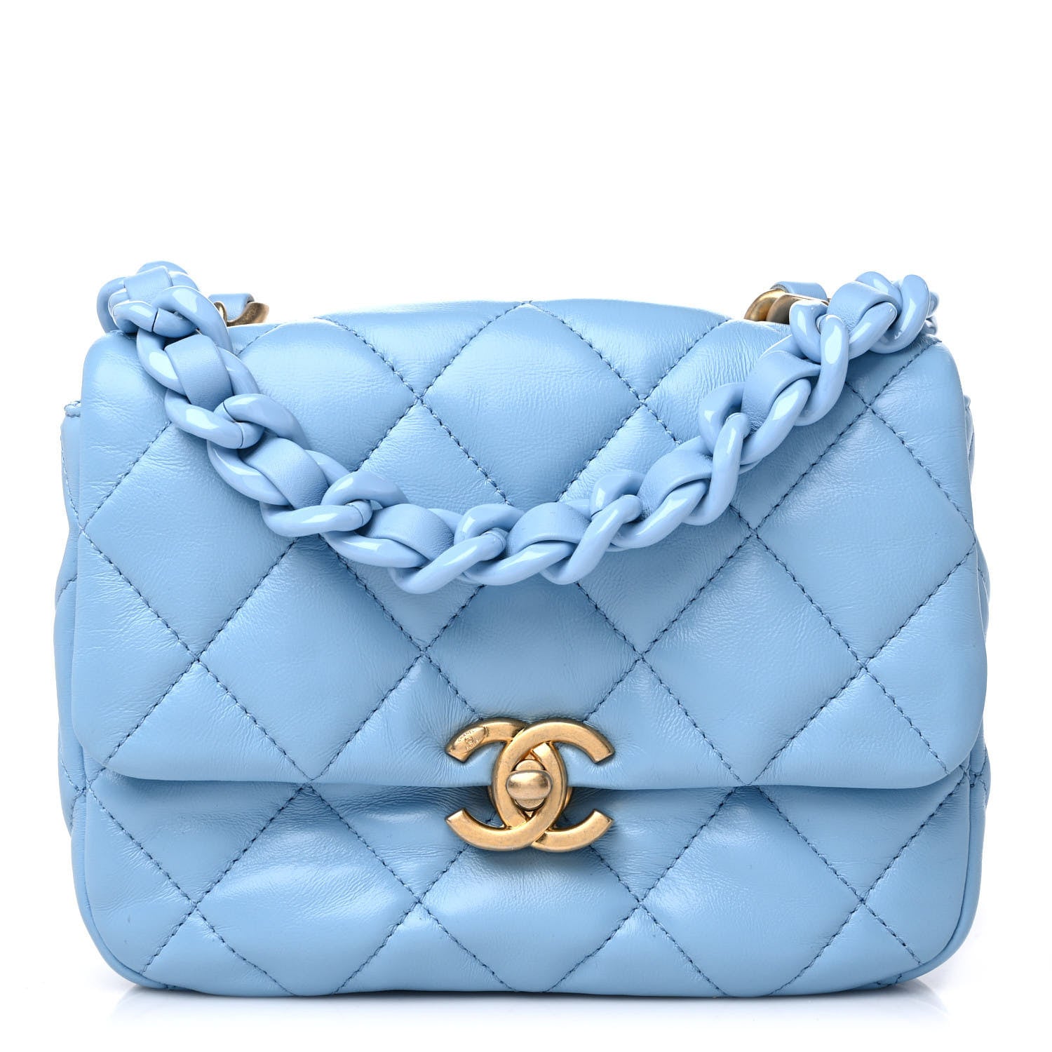Chanel Lambskin Quilted Mini Lacquered Chain Flap Light Blue 1 of 12