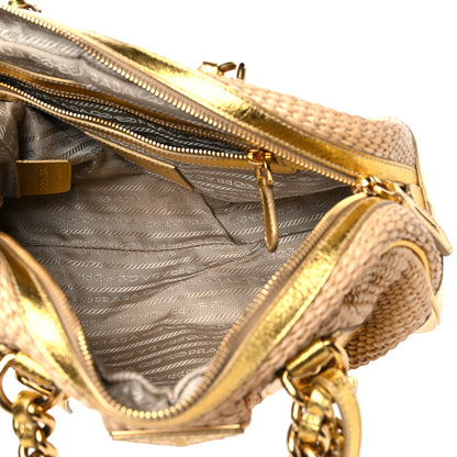 Prada Paglia Cinghiale Frame Tote Naturale Oro 5 of 13