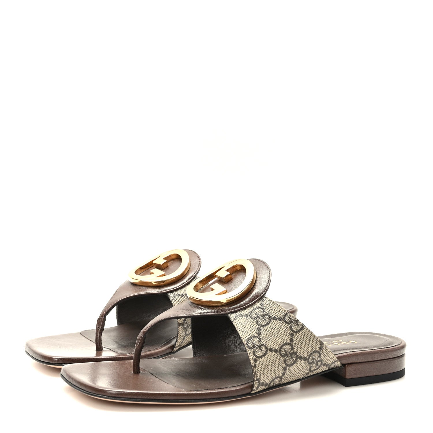 Gucci GG Supreme Monogram Malaga Kid Blondie Thong Sandals 37 Beige Ebony New Acero 3 of 8
