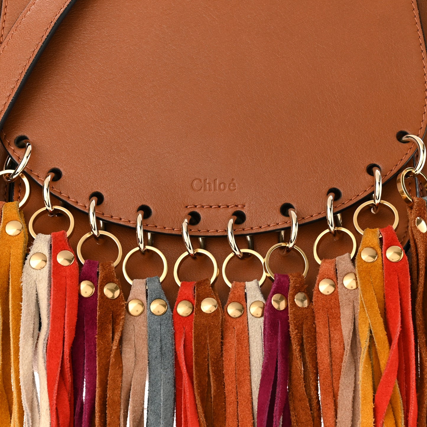 Calfskin Small Hudson Fringe Shoulder Bag Caramel