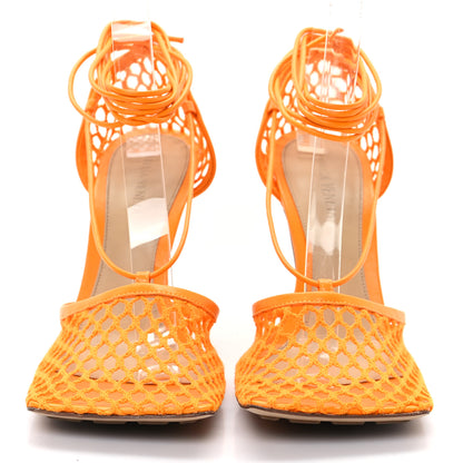 Bottega Veneta Mesh Nappa Stretch Ankle Tie Sandals 38.5 Tangerine 3 of 8
