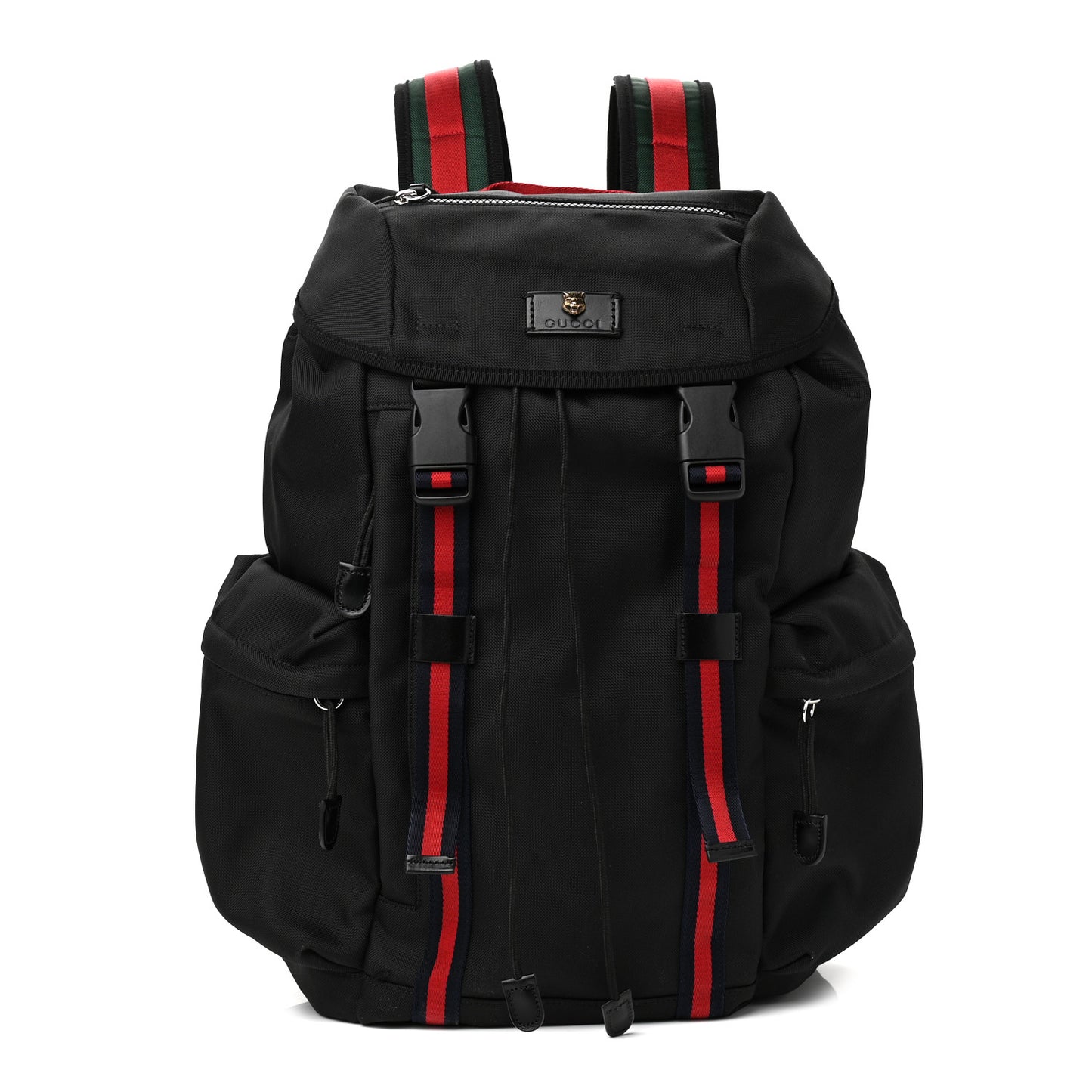 Techno Canvas Web Double Buckle Backpack Black