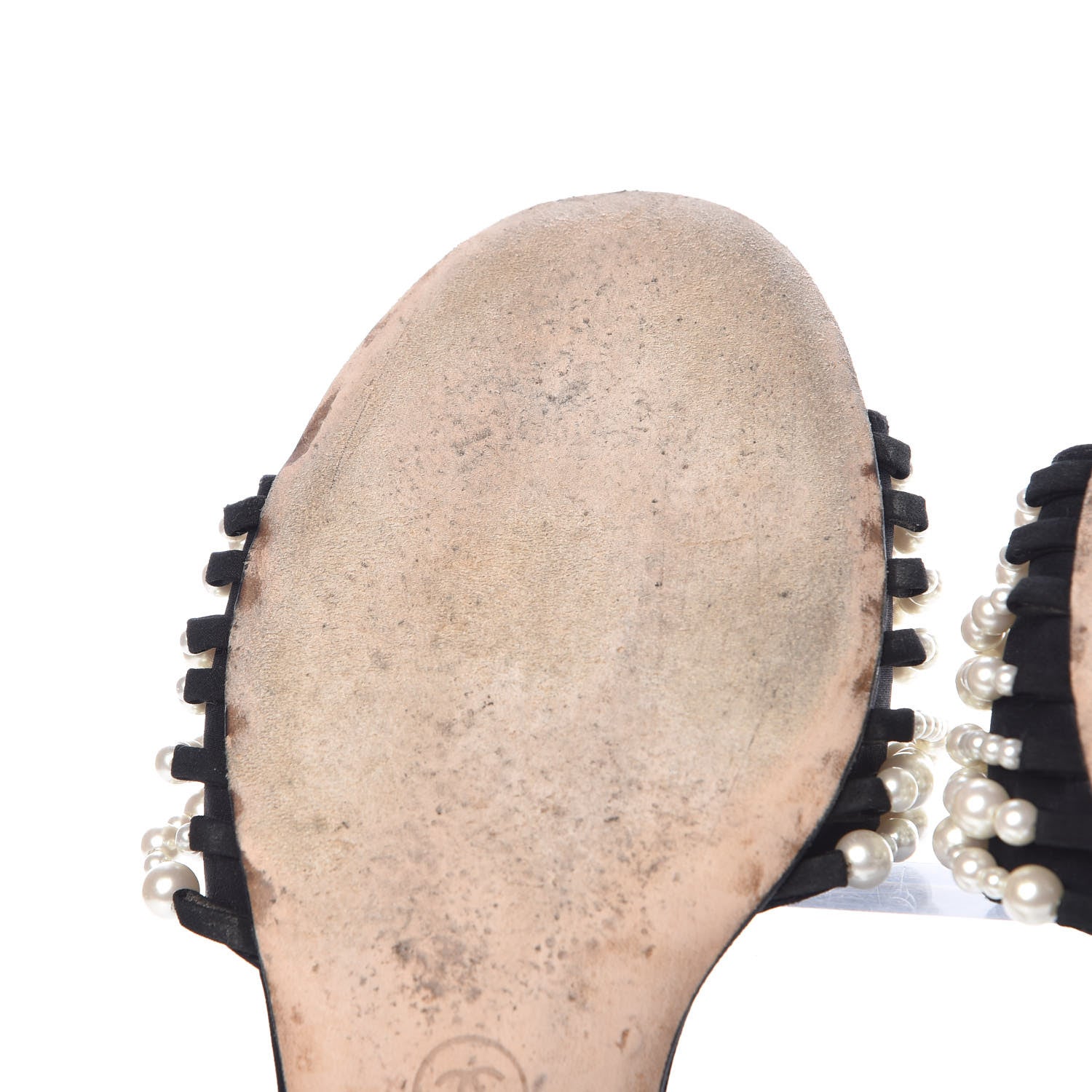 Chanel Satin Pearl Flat Sandals 38.5 Black 10 of 12