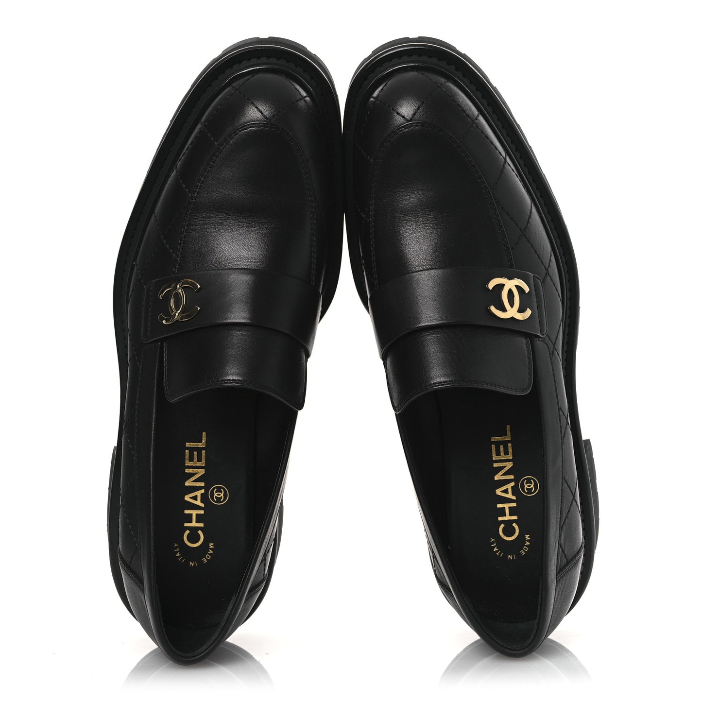 Calfskin Quilted CC Mocassin Loafers 40.5 Black