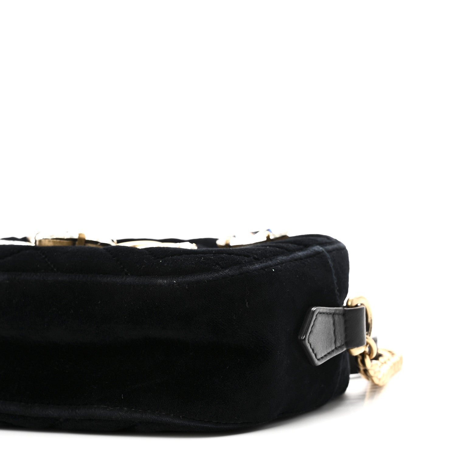 Gucci Velvet Matelasse Marquise Crystals Mini GG Marmont Chain Shoulder Bag Black 10 of 10